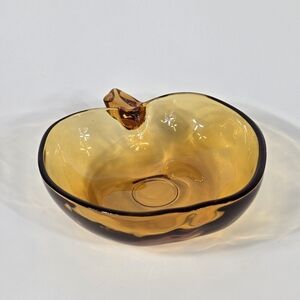 Vintage Amber Glass Apple Bowl Dish MCM Hazel-Atlas‎ 1960s Catchall Trinket Dish